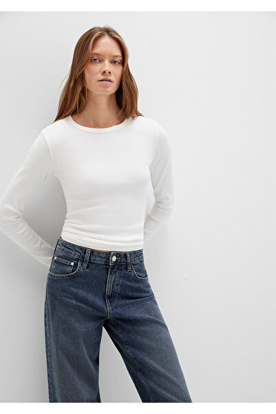 Mavi Ecrufarbenes Basic-T-Shirt mit langen Ärmeln, passend für den Körper 1613040 -70057