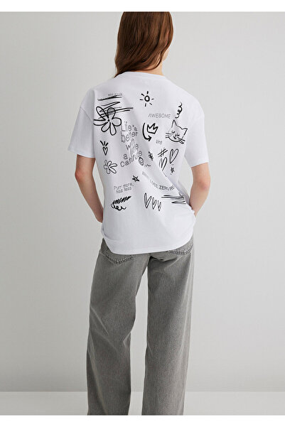 Mavi Tricou alb cu imprimeu de pisici, cu o formă lejeră/cu o formă relaxată 1613095 -620