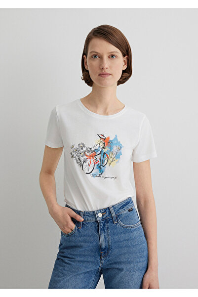 Mavi Fahrrad bedrucktes Ecru T-Shirt Slim Fit / Slim Fit 1613162 -70057