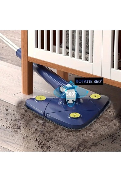 PORKY Triangular Mop with 360° Rotation, Microfiber, Telescopic Handle