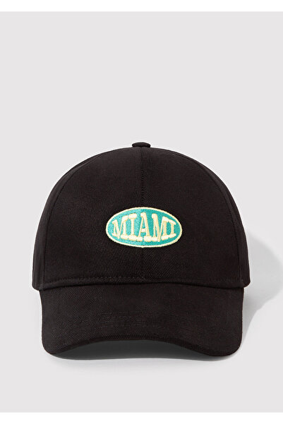 Mavi Miami Nakışlı Siyah Şapka 1913314-900