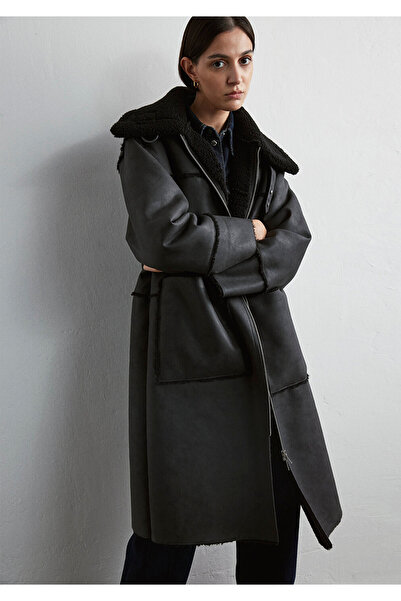 Mavi Palton din piele artificială cu detalii sherpa Loose Fit / Loose Confortabil croială 1110572-900