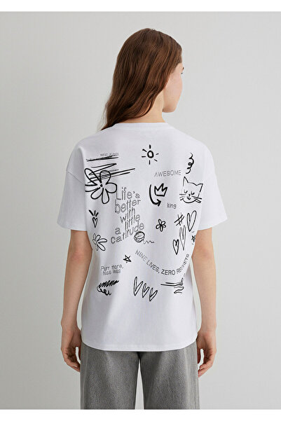 Mavi Tricou alb cu imprimeu de pisici, cu o formă lejeră/cu o formă relaxată 1613095 -620