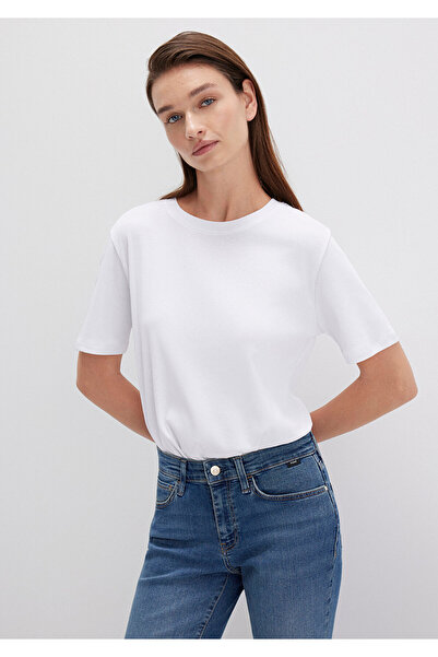 Mavi Weißes Basic-T-Shirt mit halbschlanker Passform 1612916-620