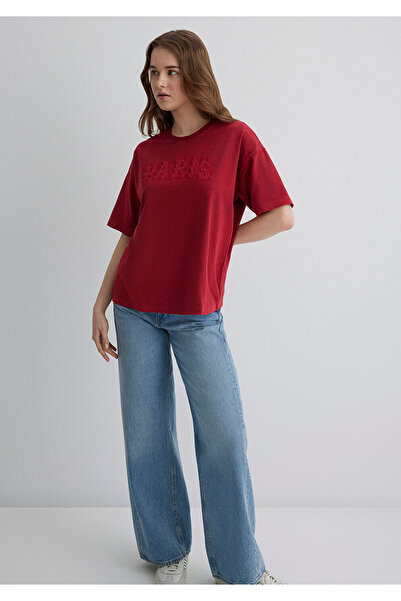 Mavi Rotes T-Shirt mit Paris-Print, Übergröße / Weite Passform 1613218-70464