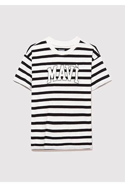 Mavi Tricou cu dungi negre cu sigla imprimat Regular Fit 6610251 -84041