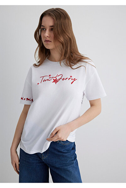 Mavi Tom și Jerry cu imprimeu Tricou alb Loose Fit / Lejer Confortabil croială 1613359-620