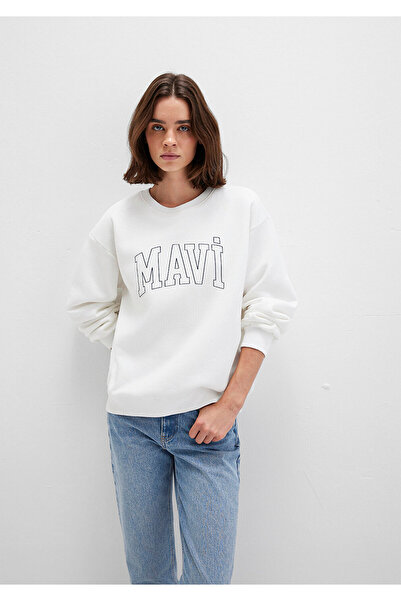 Mavi Weißes Sweatshirt mit Logo-Aufdruck1611192-70057