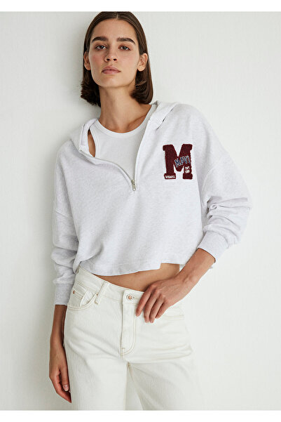 Mavi Gray Patch Sweatshirt - Semi Zipper, M 1s10163-85438