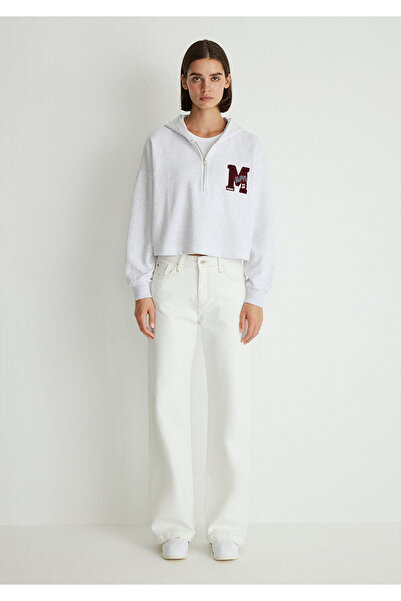 Mavi Gray Patch Sweatshirt - Semi Zipper, M 1s10163-85438