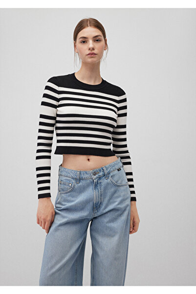 Mavi Black Striped Crew Neck Sweater - Fitted Cut 1710521 -85407