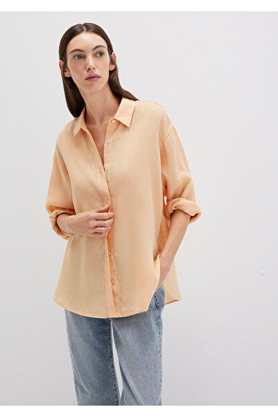 Mavi Turuncu Keten Gömlek Loose Fit / Bol Rahat Kesim 1210747-71219