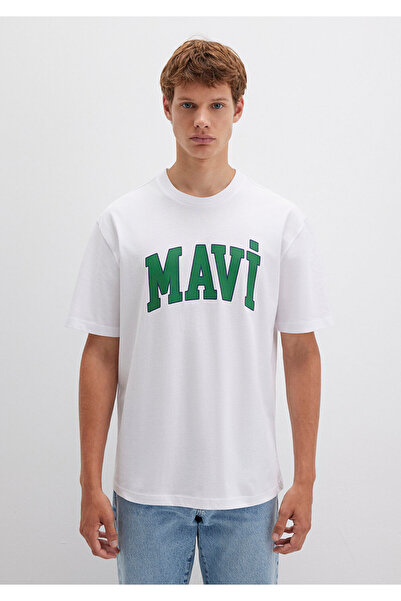 Mavi Weißes T-Shirt mit Logo-Aufdruck, lockere Passform / lockere, entspannte Passform0611711-620