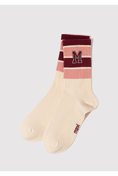 Mavi M Logo Detaylı Bej Soket Çorap 1912828-32324