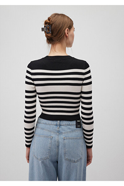 Mavi Black Striped Crew Neck Sweater - Fitted Cut 1710521 -85407