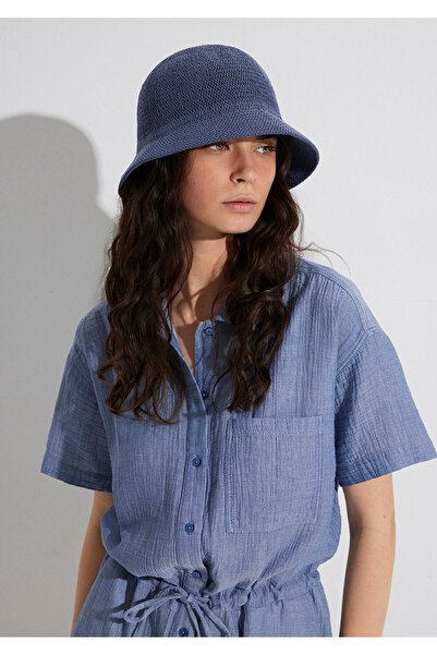 Mavi Lacivert Hasır Bucket Şapka 1910080-70500