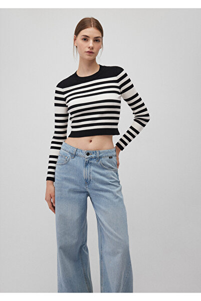 Mavi Black Striped Crew Neck Sweater - Fitted Cut 1710521 -85407