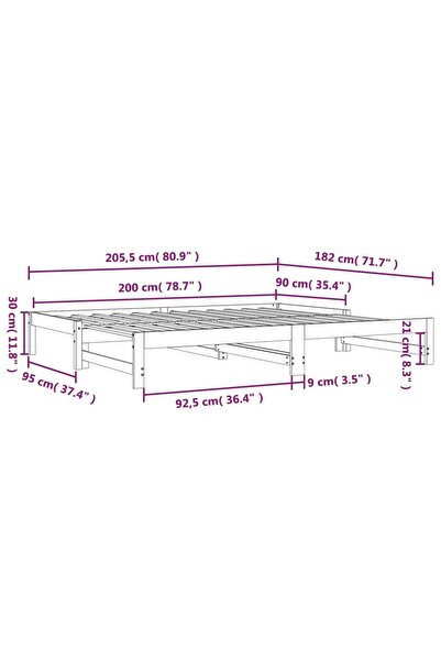 vidaxl Pull-out Day Bed without Mattress White 2x(90x200) cm