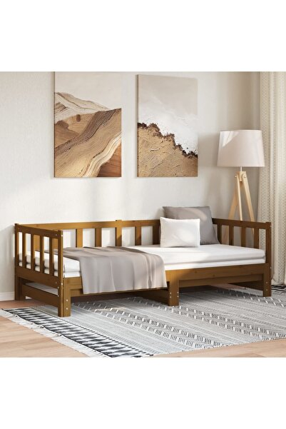 vidaxl سرير نهاري قابل للسحب بدون مرتبة، لون بني عسلي، 2x(90x200)سم