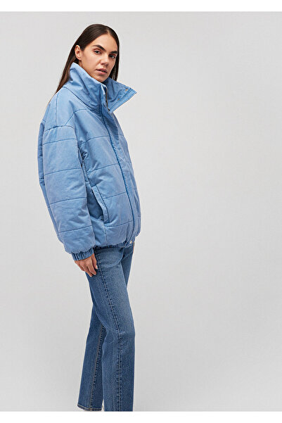 Mavi guler ridicat Palton din denim 1110321-84184