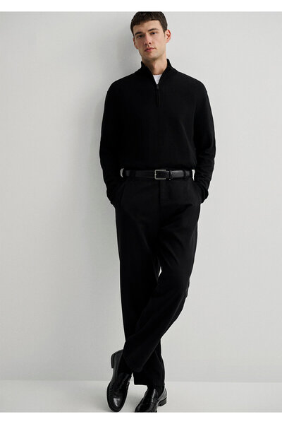 Mavi Μαύρο κασμίρ πουλόβερ με κανονική εφαρμογή με ημιφερμουάρ - 0710247 -900