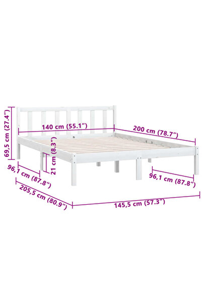 vidaxl 810083 Bed Frame without Mattress White Solid Wood 140x200 cm