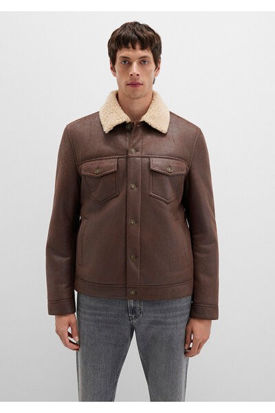 Mavi Brown Faux Leather Jacket with Faux Fur Detail Regular Fit / Regular Cut 0110460 -71603