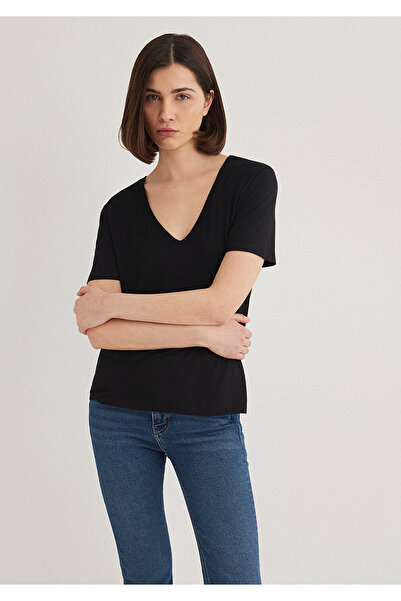 Mavi Μπλουζάκι με λαιμόκοψη V μαύρο Basic Regular Fit / Regular Cut 1612381 -900