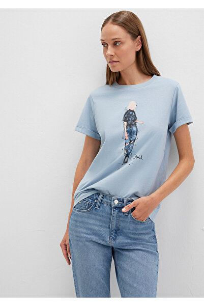 Mavi Tricou Istanbul cu imprimeu pentru fete din denim, cu croiala normală / croială normală 1610222-70816