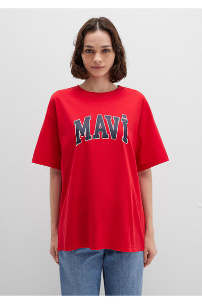 Mavi Emblémával nyomtatott piros póló Oversize / széles szabású 1600843-82054