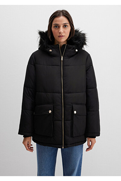 Mavi Faux Fur Detailed Black Puffer Coat 1110100-900
