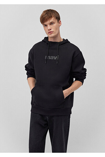 Mavi Černá mikina s kapucí s potiskem 0610960-900