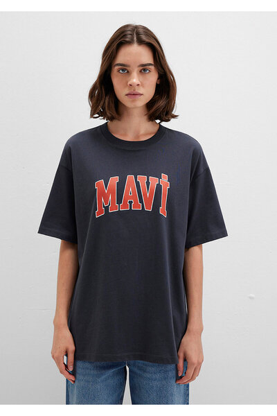 Mavi Šedé tričko s potiskem loga nadměrné velikosti / široký střih 1600843-82185