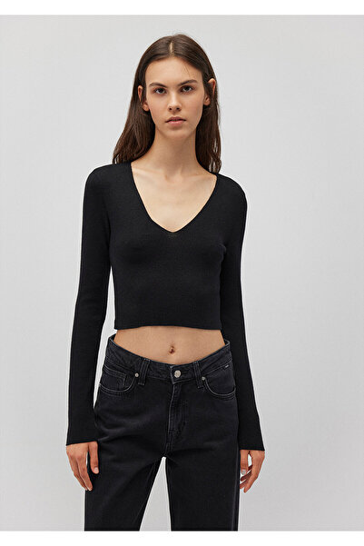 Mavi Pulover negru cu decolteu în V Crop / Croială scurtă 1710122 -900