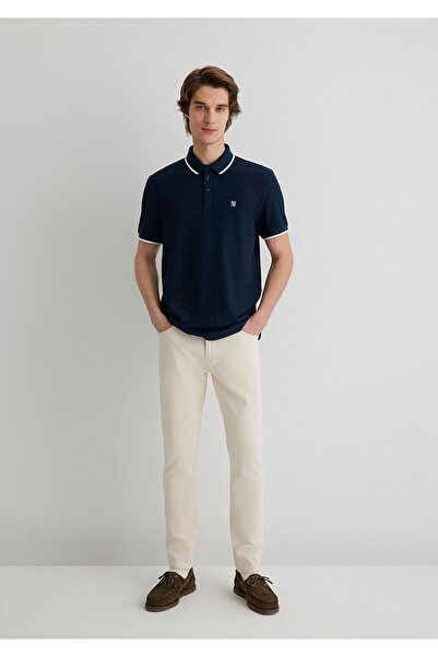 Mavi Tricou polo slim, albastru bleumarin - cu detaliu dungi, slim fit066039-30651