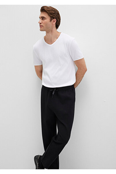 Mavi Weißes tailliertes T-Shirt mit V-Ausschnitt und Rippenmuster -063748-620