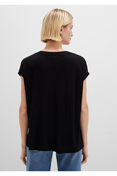 Mavi Černé viskózové tričko s výstřihem do V -RegularFit 166449 -900