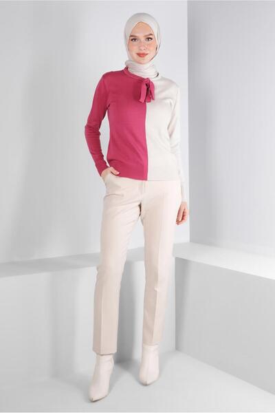 Alvina COLLAR TIE TWO COLOR KNITWEAR SWEATER 43187