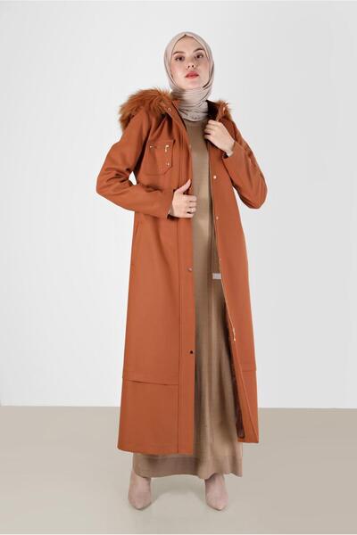 Alvina Пальто з капюшоном і поясом з хутром 90215