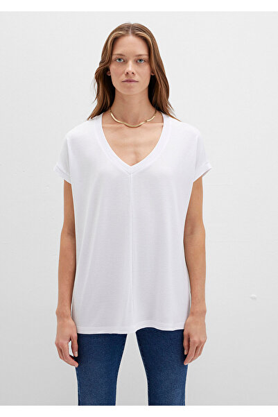 Mavi Weißes Basic-T-Shirt aus Viskose mit V-Ausschnitt, reguläre Passform 166449 -620