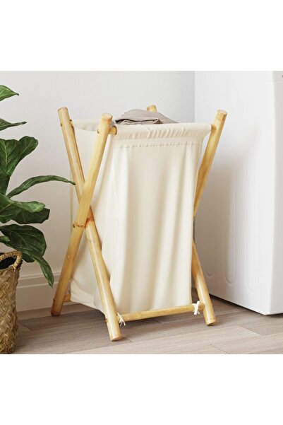 vidaxl Laundry Basket Cream White 41.5x36x63.5 cm Bamboo