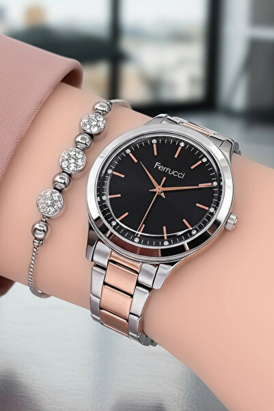 Ferrucci Çelik Kordon & Şık Tasarım, Kadın Kol Saati, 3ATM Suya Dayanıklı Rose-Gümüş sdfer153