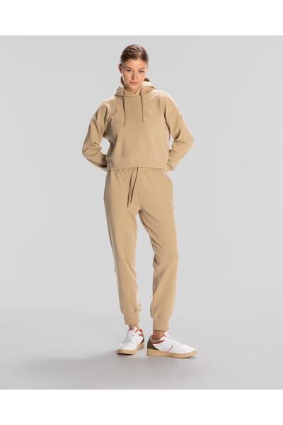 Kappa Λογότυπο Elise Waffle Hoodie Γυναικεία Μπεζ κουκούλα με κανονική εφαρμογή