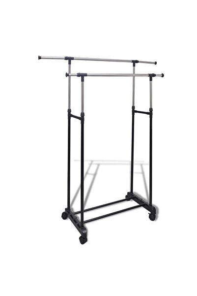 vidaxl Adjustable Clothes Rack 4 Castors 2 Hanging Rails