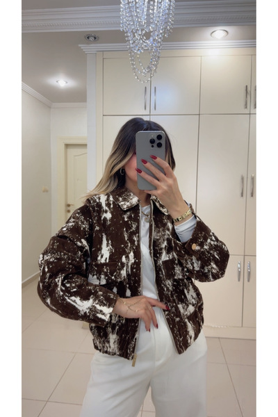 DENİZ Flok Baskılı Gabardin Ceket