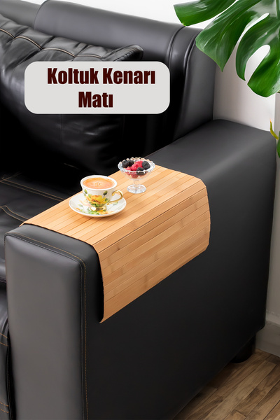 Porsima Bambu Koltuk Matı Ahşap Kanepe Koltuk Kenarı Sehpa Yan Sehpa Katlanabilir Koltuk Kenarı Tepsisi