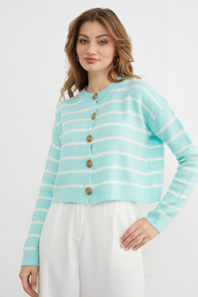Fulla Moda Striped Buttoned Knitwear Cardigan