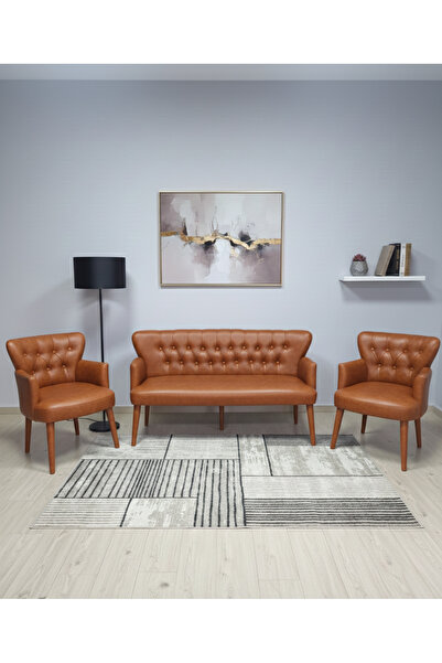 Azra Mobilya Taba Deri Chester Tarz Koltuk Takımı Modern Tasarım, Dayanıklı A...