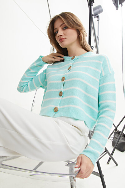 Fulla Moda Striped Buttoned Knitwear Cardigan