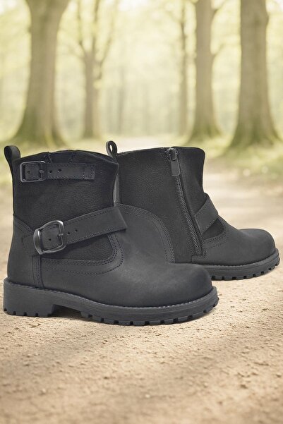 Rakerplus Genuine Leather Black Zippered Children's Boots